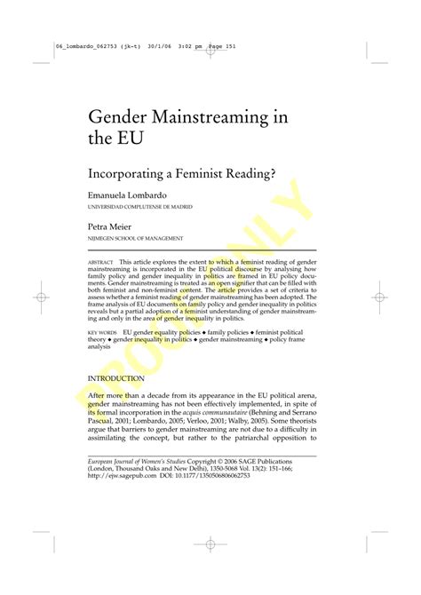 Pdf Gender Mainstreaming In The Eu