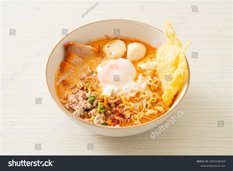 Instant Noodles Pork Meatballs Spicy Soup Stock Photo 2041546763