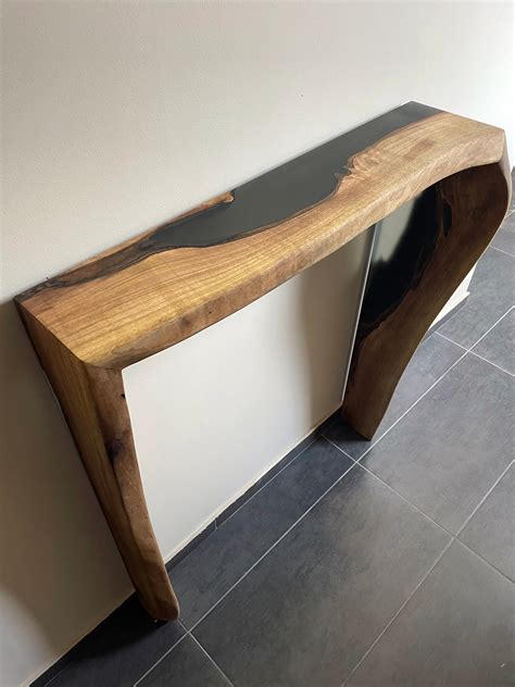 Modern Live Edge Waterfall Console Table Slim Solid Wood Etsy