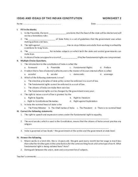 Pdf Ideas And Ideals Of The Indian Constitution Worksheet 2