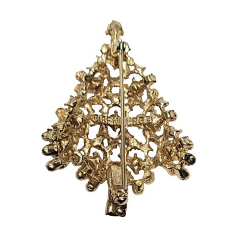 Eisenberg Gold Tone Multi Color Rhinestone Christmas Tree Brooch