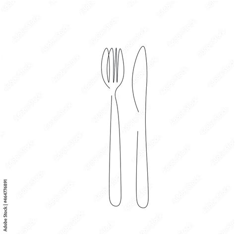 Fork and knife line drawing vector illustration Stock Vector | Adobe Stock