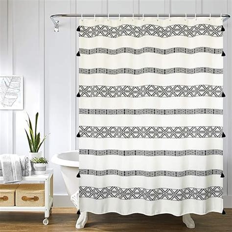 Uphome Fabric Boho Stall Shower Curtain Black And Cream Geometric