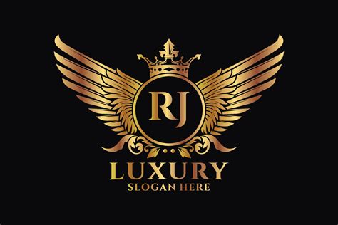 Luxury Royal Wing Letter RJ Crest Gold Color Logo Vector Victory Logo