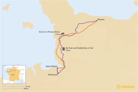 Map Of How To Get From Bayeux To Mont Saint Michel In Plan Your