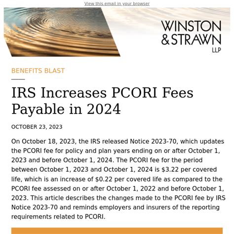 Winston Strawn Llp Irs Increases Pcori Fees Payable In