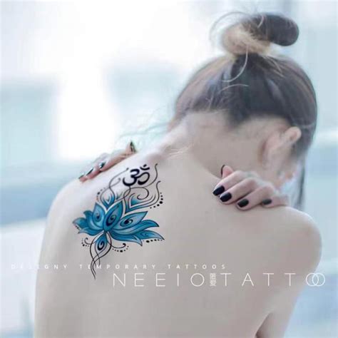 Temporary Tattoo Stickers Waterproof Durable Female Back Sacred Blue