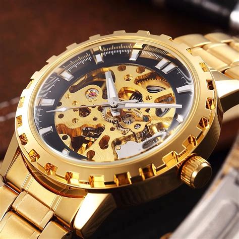 SHENHUA Stainless Steel Band Golden Watch Mens Watches Top Brand Luxury