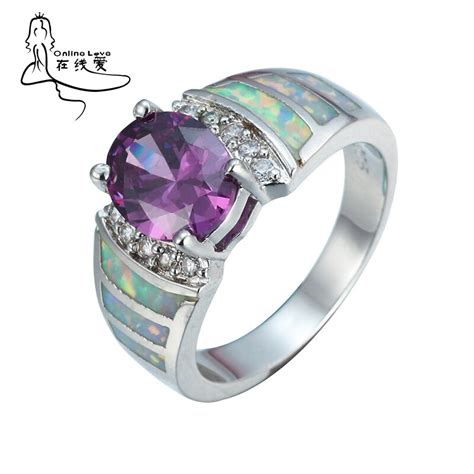 Anel Opala Branco Zirc O Roxo Qr Opal Ring Ring Purplewhite Opal