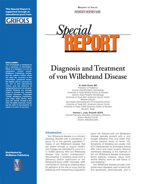 Pdf Impact Diagnosis And Treatment Of Von Willebrand Disease