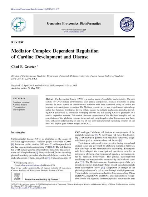 Pdf Mediator Complex Dependent Regulation Of Cardiac Development And