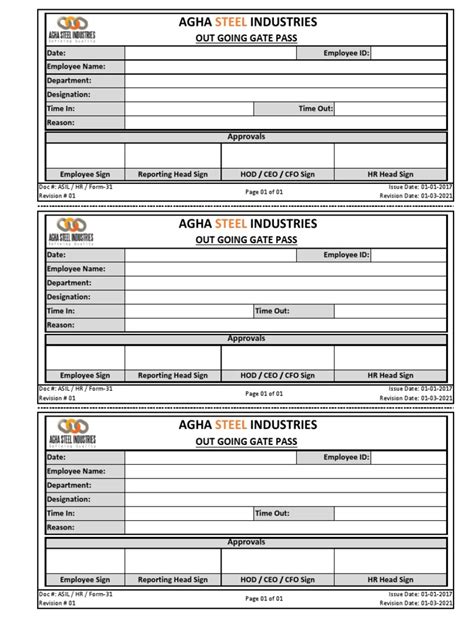 Agha Steel Industries Employee Gate Pass Template And Approval Process