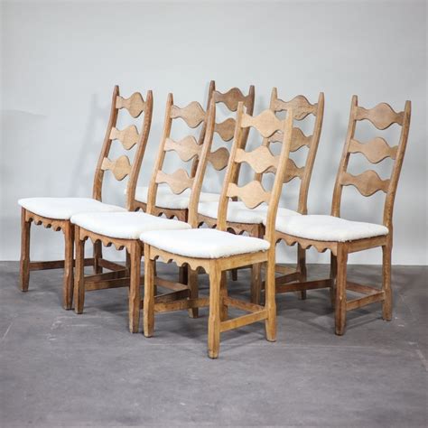 6x Henning Kjaernulf Dining Chairs In Oakwood Sheepwool Danish 1960s