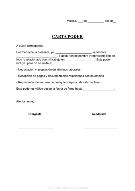 Carta Poder Laboral Ejemplos Word Y Pdf