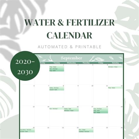 Monthly Plant Care Calendar EXCEL Water & Fertilizer - Etsy