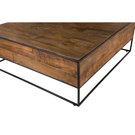 ALIDA Table basse bois carrée 100x100cm Teck recyclé et métal