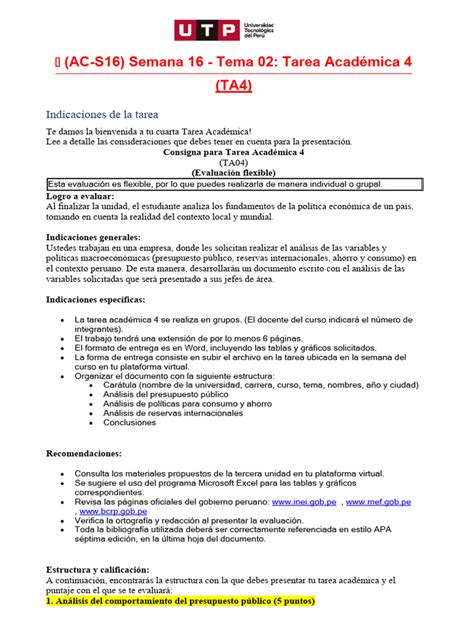 Ac S16 Semana 16 Tema 02 Tarea Académica 4 Ta4 Pdf