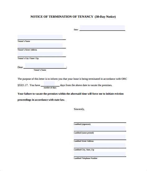 Free 7 Sample 30 Day Notice Letter Templates In Ms Word Pdf