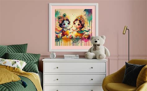 Baby Lord Krishna & Radha Wall Art Print Baby Krishna Prints, Religious Indian Art Hindu God ...