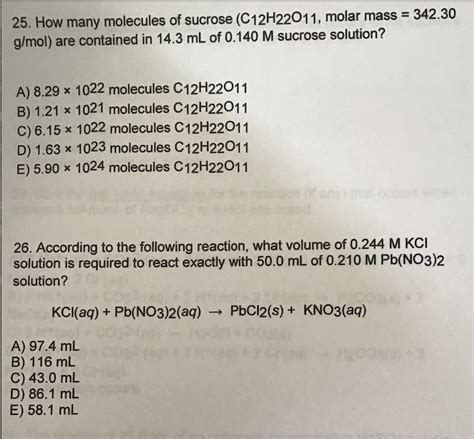 Solved How Many Molecules Of Sucrose C H O Molar Chegg