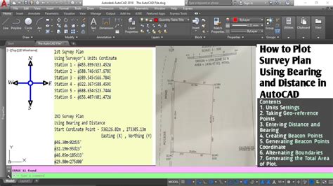 How To Plot Survey Plan Using Distance And Bearing In Autocad Youtube