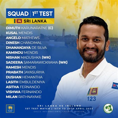 Member Sl Squad For Ireland St Test Announced Newswire