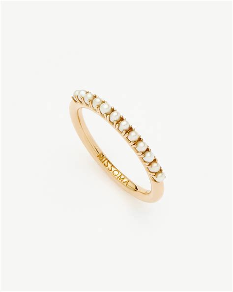 14ct Solid Gold Half Eternity Pearl Ring | Missoma UK