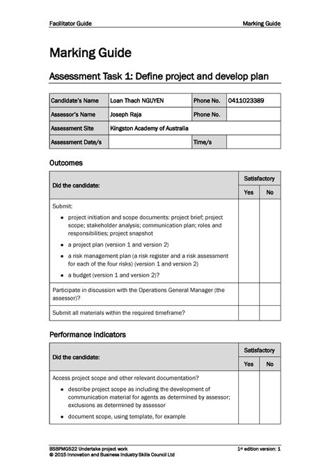 Assessment Task Marking Guide Copy Bsbpmg Undertake Project