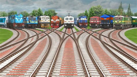 Indian Trains Crossing At Curved Bumpy Branched Railroad Tracks