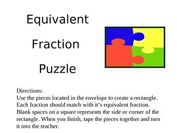 Equivalent Fractions Puzzle By Sandy Graham Teachers Pay Teachers