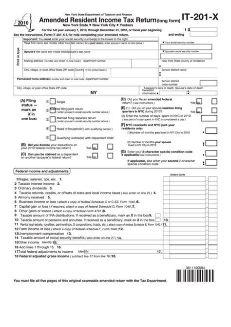 Fillable Form It 201 X Amended Resident Income Tax Return Long Form Hot Sex Picture