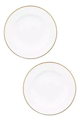 Juego De 2 Platos Planos Porcelana Oxford Sofia Oro Borde Dorado