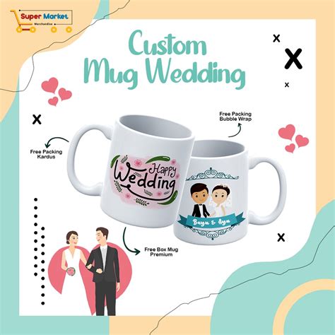 Jual WEDDING MUG CUSTOM HAPPY WEDDING SOUVENIR GELAS MURAH SELAMAT