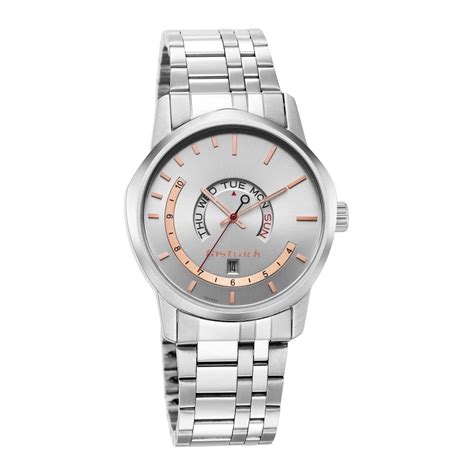 Fastrack Exuberant Quartz Analog With Day And Date Silver Dial Metal