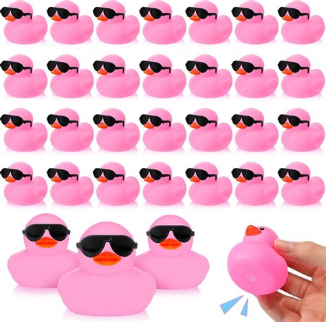 36 Packs Mini Rubber Ducks With Sunglasses Sets Duck Bath