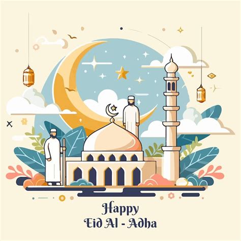 Feliz Eid Al Adha Saludos Vector Con Fondo De Crema Vector Premium