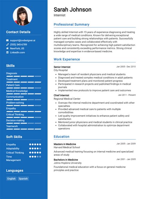 Internist Resume Example for 2024: Tips to Stand Out - CVDesigner.ai