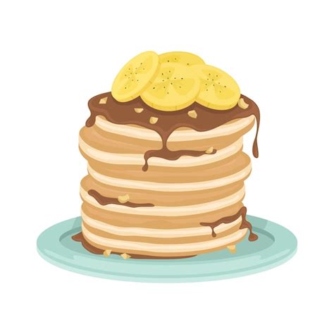 Premium Vector A Stack Of Fried Pancakes With Bananas Chocolate