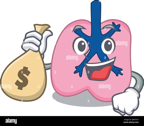 Crazy Rich Lung Mascot Design Having Money Bags Stock Vector Image