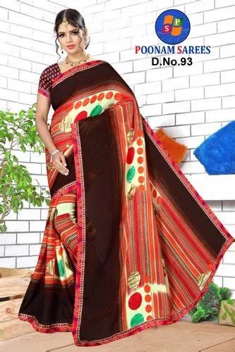 Floral Print Surat Printed Saree With Lace Border 6 M With Blouse