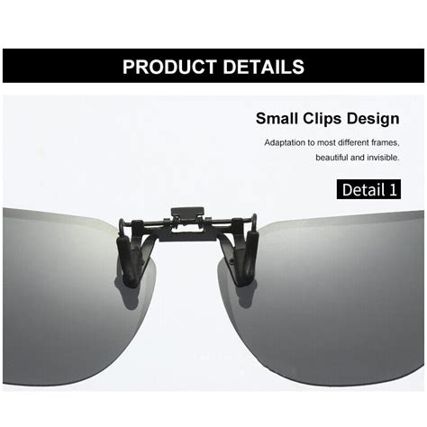 Polarised Clip On Sunglasses Rimless Anti Glare Flip Up Metal Clip