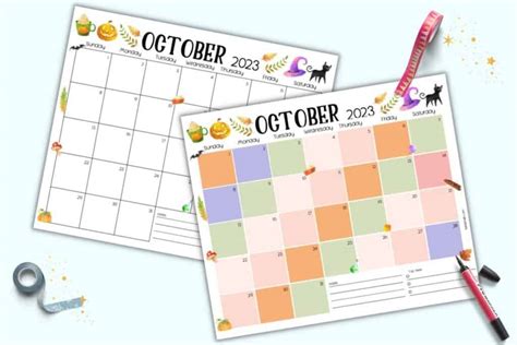 Free October Calendar Printable for 2023 - The Artisan Life