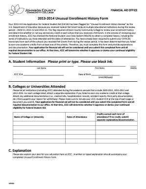 Fillable Online Jccc Unusual Enrollment History Form A