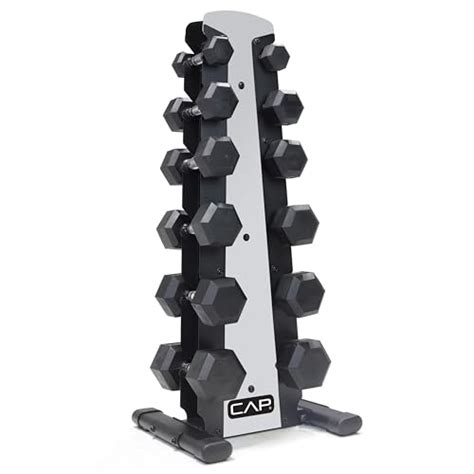 Cap Barbell 210 Lbs Lb Coated Hex Dumbbell Weight Set With Vertical Silver Rack Gym Favourites