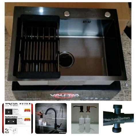 Jual Paket Lengkap Kitchen Sink Black Valpra Kran Tarik Panas