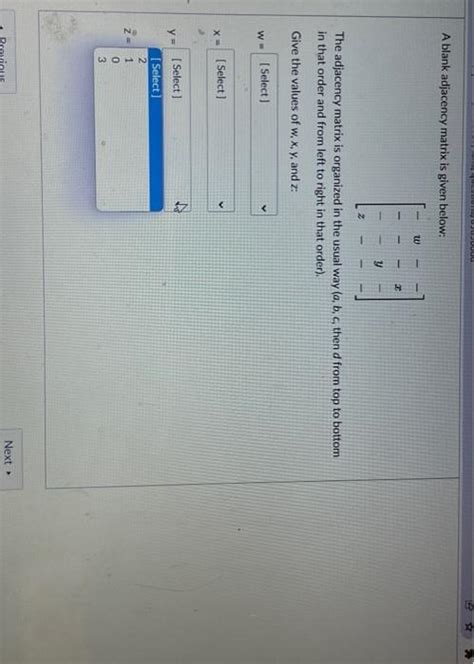 Solved Consider the graph below: a W A blank adjacency | Chegg.com