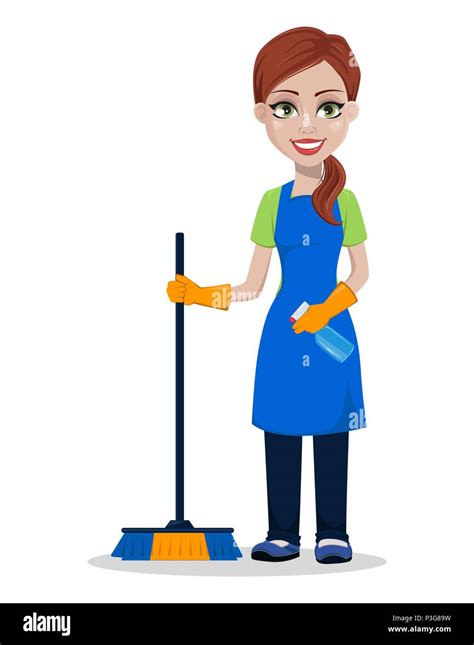 Cleaning Company Staff In Uniform Woman Cartoon Character Cleaner