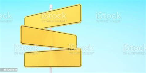 Yellow Blank Traffic Road Sign Direction Sign Board On Sky Background