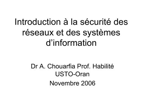 Ppt Introduction La S Curit Des R Seaux Et Des Syst Mes D Information