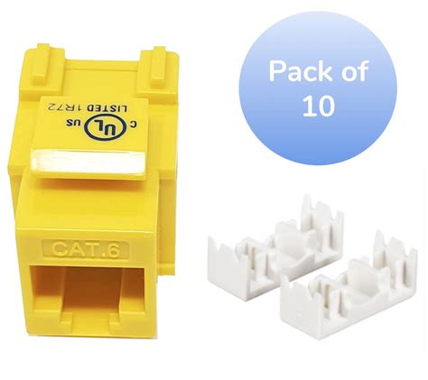 Cat6 Punch Down Keystone Jack Yellow 10 Pack Micro Connectors Inc